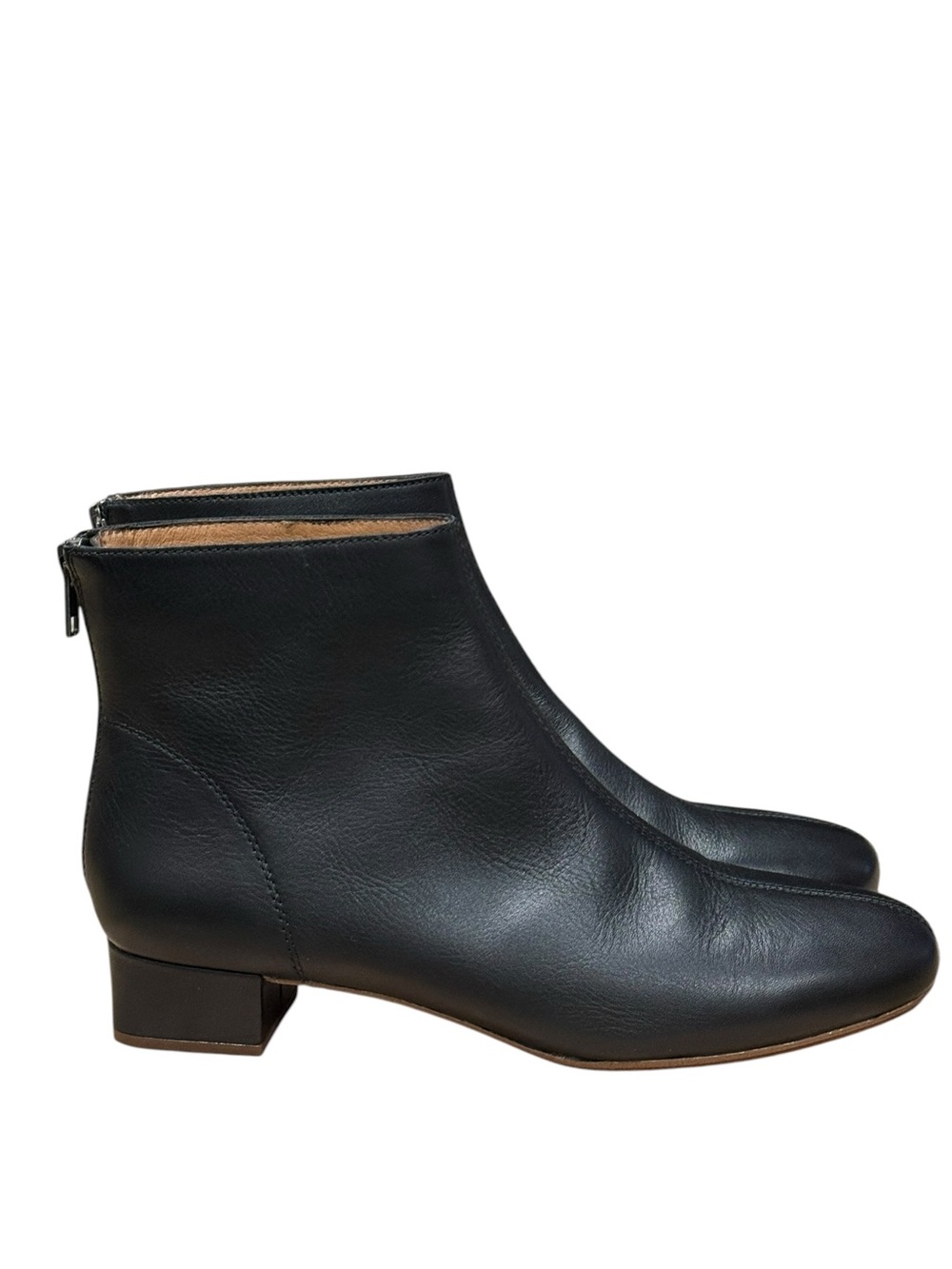 Madewell The Rena Black Leather Ankle Booties Size 7.5 Square Toe Low Block Heel